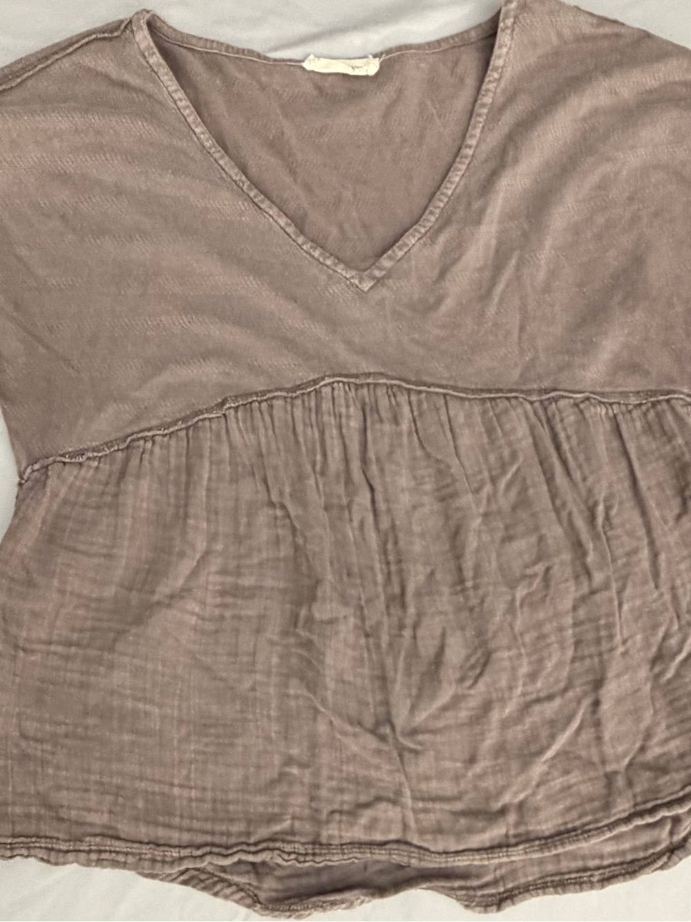 Lucky Brand V-Neck Washed Taupe Tunic Top